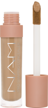 NVM Pro Shaping wegański korektor do twarzy, beżowy odcień, z wyciągniętym aplikatorem.