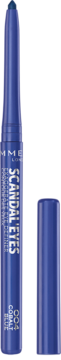 Niebieska kredka do oczu Rimmel Scandal'eyes Exaggerate 004 Cobalt Blue z otwartą skuwką obok.