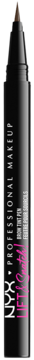 NYX PROFESSIONAL MAKEUP Lift & Snatch! Brow Tint Pen, czarny, z brązową precyzyjną końcówką, pionowo.