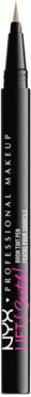 Czarny pisak do brwi NYX Professional Makeup z precyzyjną beżową końcówką, pionowy widok z przodu.