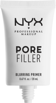 NYX Pore Filler Blurring Primer, biała tubka z czarnym napisem, frontalne ujęcie otwartej bazy pod podkład.