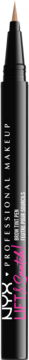 NYX Professional Makeup, czarny pisak do brwi z beżową końcówką, pionowy widok z przodu, różowe logo.