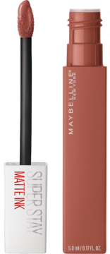 Maybelline New York Super Stay Matte Ink, matowa szminka w terakotowej tubce z wyciągniętym aplikatorem.