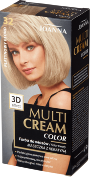 Joanna Multi Cream Color 32 Platynowy Blond farba do włosów z maseczką keratynową, widok z przodu.