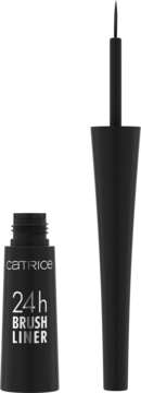Catrice 24h Brush Liner, czarny eyeliner w płynie z otwartym aplikatorem pędzelkowym, widok z przodu.