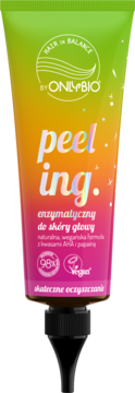 OnlyBio enzymatyczny peeling do skóry głowy w kolorowej tubce z holograficznym napisem, widok z przodu.