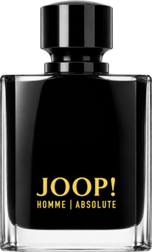 Joop! Homme Absolute woda perfumowana męska, czarny prostokątny flakon ze złotymi napisami, widok z przodu.