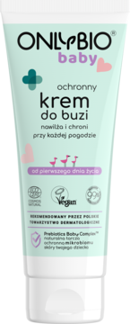 ONLYBIO baby ochronny krem do buzi, miętowa tuba z sercami, dla dzieci od 1. dnia życia, widok z przodu.