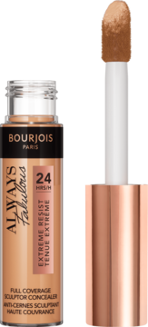 Beżowy korektor Bourjois Always Fabulous 24H Full Coverage, z widoczną butelką i dużym aplikatorem.