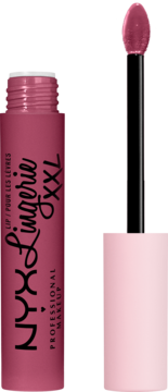 NYX Lingerie XXL, długotrwała płynna pomadka matująca w odcieniu różanego beżu, z wysuniętym aplikatorem.