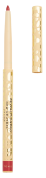 Kredka do ust Revolution Pro New Neutral Lip Liner Tease, złote opakowanie, wysunięta końcówka, otwarta.