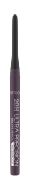 Eyeliner Catrice 20H Ultra Precision Gel Pencil Waterproof w kolorze głębokiej śliwki, widok z przodu na czarnym tle.