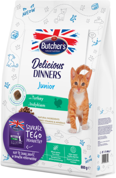 BUTCHER'S Delicious Dinners Junior,karma pełnoporcjowa sucha dla kociąt, z indykiem,kompozycja-2