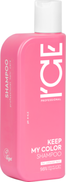 Różowy szampon ICE PROFESSIONAL Keep My Color w prostokątnej butelce, wegański do farbowanych.