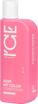 ICE Professional Keep My Color Conditioner, różowa butelka, widok z przodu. Wegańska odżywka do włosów farbowanych, pH 3-4.