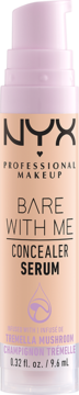 NYX Bare With Me Concealer Serum z grzybem tremella w beżowej butelce, widok z przodu.