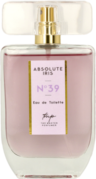 Kwiatowo-owocowa woda toaletowa Absolute Iris N°39 w prostokątnej, różowej butelce z jasnoróżową etykietą.