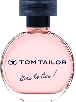 Tom Tailor Time to Live woda perfumowana dla kobiet w różowej, okrągłej butelce z niebieską nakrętką, widok z przodu.
