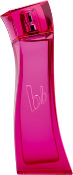 Fuksjowa woda toaletowa bruno banani Pure Woman, flakon o falistym kształcie z logo 'bb', widok pod kątem.