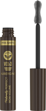 Miss Sporty wegański tusz VOL.3 Aubergine, Naturally Perfect WOW Volume, otwarty z wysuniętą szczoteczką.
