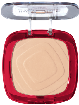 Otwarty, czerwony podkład w pudrze L'Oréal Paris Infaillible 24H, beżowy wkład, matowe wykończenie.