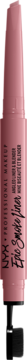 Pionowo ustawiona, pudroworóżowa kredka do powiek NYX Professional Makeup z czarną podstawą.