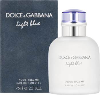 Dolce & Gabbana Light Blue Pour Homme, butelka 75ml z białego matowego szkła i granatowe pudełko.