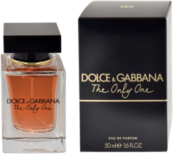 Perfumy Dolce & Gabbana The Only One: bursztynowy flakon z czarną nakrętką i eleganckie czarne opakowanie.