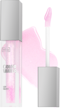 Półtransparentny błyszczyk W7RD Color Water reagujący na PH, z brokatem, otwarty, z aplikatorem i swatche.