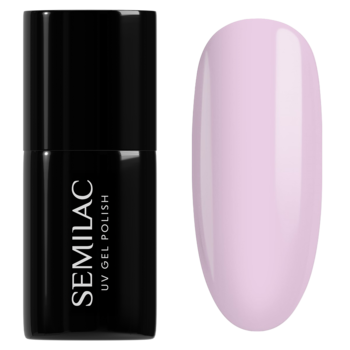 Butelka lakieru hybrydowego Semilac Natural Rose i wzornik z półtransparentnym, delikatnym różem.