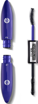 Fioletowy tusz L'Oréal Paris PRO XXL EXTENSION, otwarty, prezentujący dwie szczoteczki aplikacyjne.
