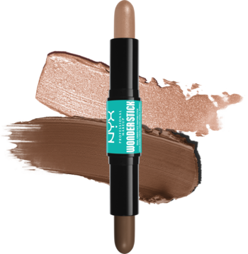 NYX Wonderstick Dual Face Lift, czarno-turkusowy sztyft do konturowania i rozświetlania, ze smużkami dwóch odcieni.