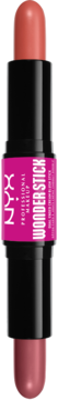 NYX Wonder Stick Cream Blush, dwustronny sztyft, odcienie brązowo-czerwone, fuksjowy pasek z logo.