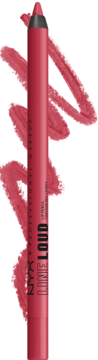 NYX Line Loud Lip Liner w intensywnym odcieniu różu, pionowy widok, z grubymi swatchami. Matowy, wodoodporny.