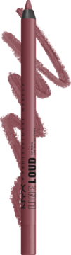 NYX Line Loud Lip Liner w odcieniu przydymionego różu, pionowo, z widocznymi swatche koloru.