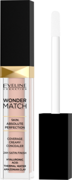 Eveline Wonder Match korektor w jasnym, kremowym odcieniu, z wyciągniętym aplikatorem, nawilżający, 24h.
