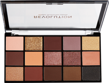 Revolution Re-loaded Velvet Rose, otwarta paleta cieni, 15 brązowo-różowych matowych i błyszczących odcieni.
