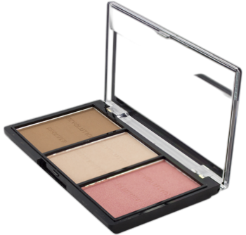 Otwarta czarna paleta Revolution Ultra Sculpt&Contour. Widać bronzer, rozświetlacz i róż dla jasnej cery.