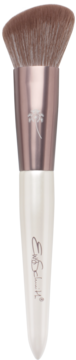 Pędzel do bronzera Pure Touch z brązowym włosiem, różowozłotą skuwką z palmą, kremowym uchwytem, widok z przodu.