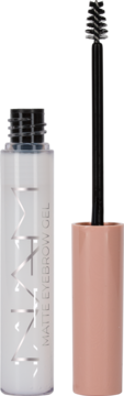 Otwarty bezbarwny żel do brwi NAM Matte Eyebrow Gel z czarną szczoteczką, butelka z białym napisem.