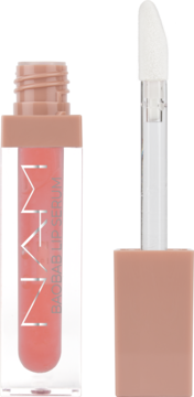 NAM Baobab Lip Serum w przezroczystej butelce z koralowym płynem, widoczny wyjęty aplikator.