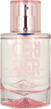 Damska woda perfumowana Solinotes Cherry Blossom, szklana butelka z różowym napisem, rose gold atomizer, widok przód.