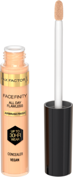Otwarty beżowy korektor Max Factor Facefinity All Day Flawless z aplikatorem, Airbrush Finish, wegański.