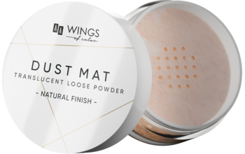 Biały, otwarty słoiczek pudru Dust Mat Translucent Loose Powder Natural Finish, widoczne sitko.