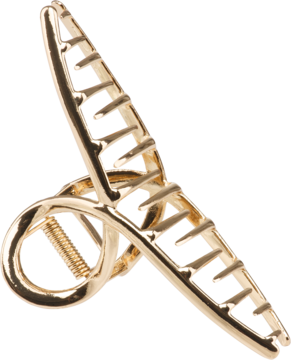Złota metalowa klamra do włosów, elegancka, z mocnym mechanizmem, idealna do gęstych włosów, widok z boku.