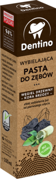 Dentino Wybielająca Pasta do Zębów z węglem drzewnym, kora brzozy, 100ml. Polski produkt, widok z przodu.