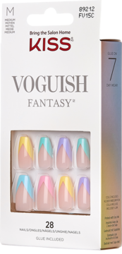 Kiss Voguish Fantasy sztuczne paznokcie, pastelowe końcówki V-tip, 28 sztuk w białym opakowaniu z klejem.
