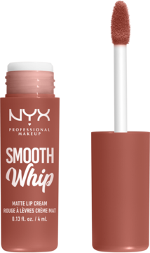 Otwarty NYX Smooth Whip Matte Lip Cream w odcieniu terakoty z aplikatorem, matowe wykończenie, widok z przodu.