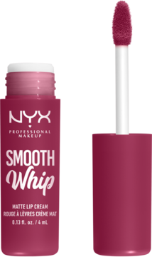 NYX Smooth Whip Matte Lip Cream w ciemnoróżowej buteleczce, z widocznym aplikatorem do ust.