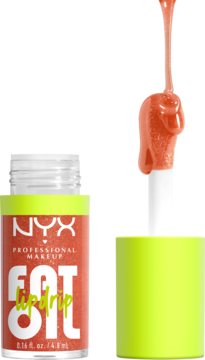 NYX Fat Oil Lip Drip, koralowy olejek do ust, wyjęty aplikator z produktem i neonowa nakrętka.